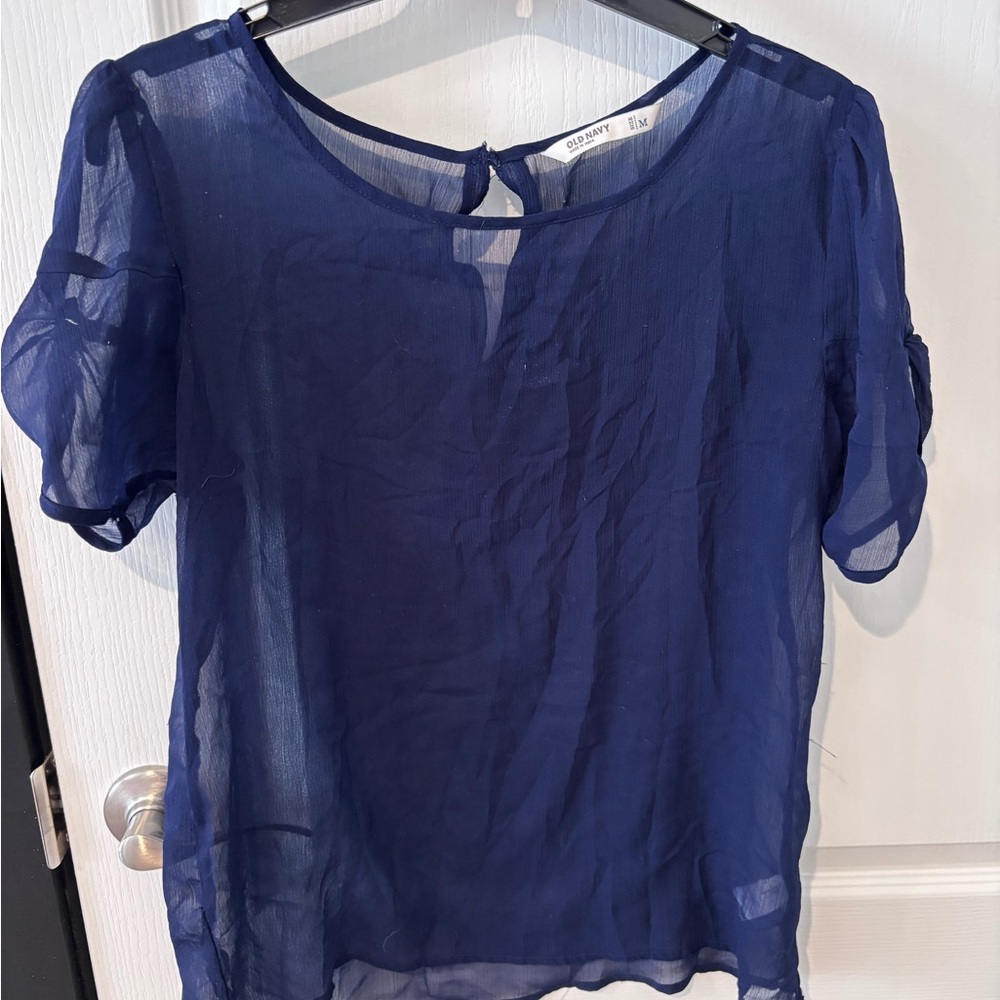 Old Navy Blue Sheer Blouse with Short Sleeves